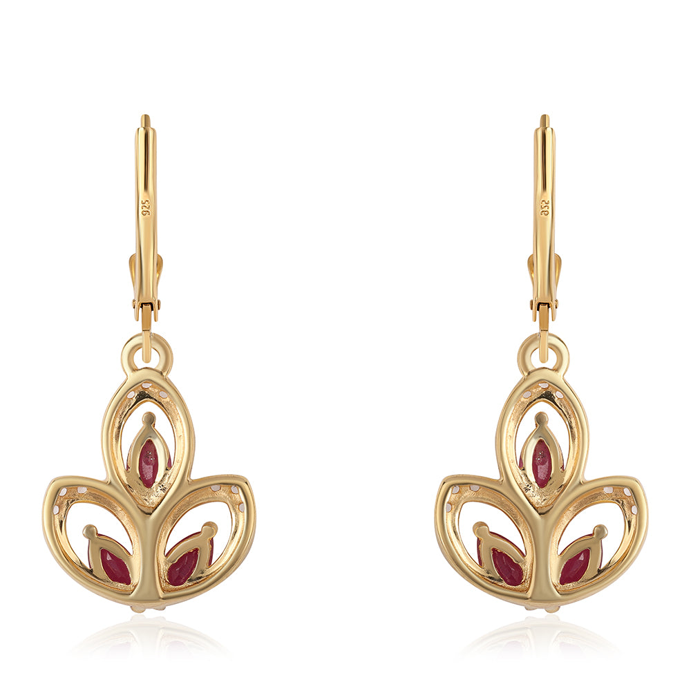 Pozlátené Strieborné Náušnice s Mozambickým Rubínom a Bielym Topásom 3 