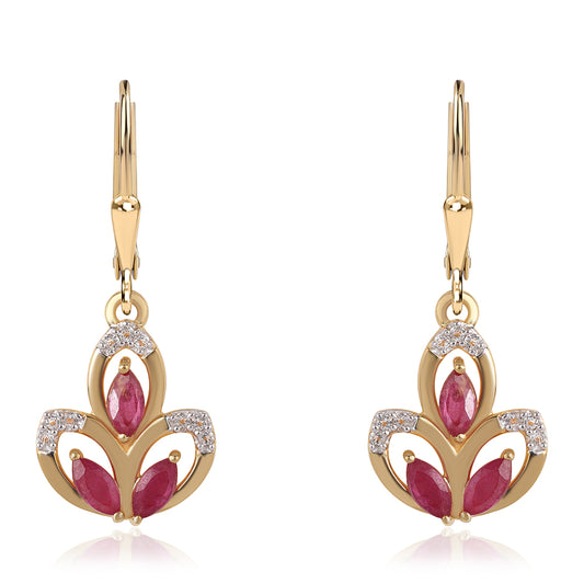 Pozlátené Strieborné Náušnice s Mozambickým Rubínom a Bielym Topásom