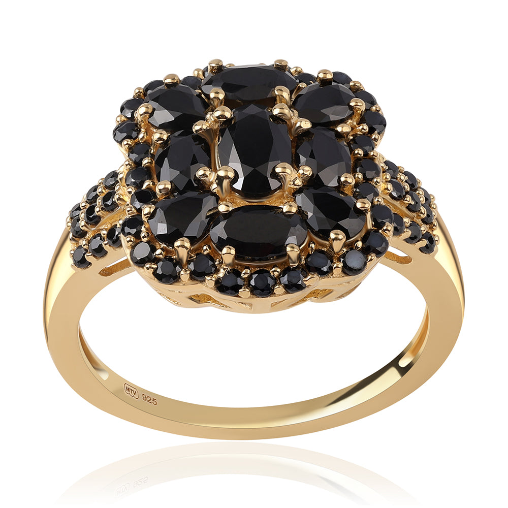 Pozlátený Strieborný Prsteň s Čiernym Spinelom 1 