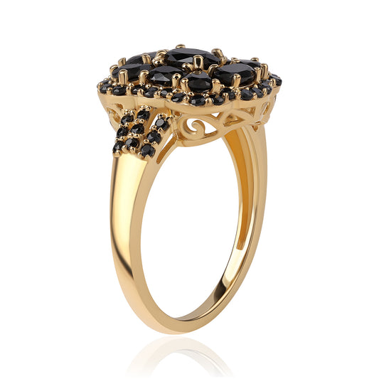Pozlátený Strieborný Prsteň s Čiernym Spinelom