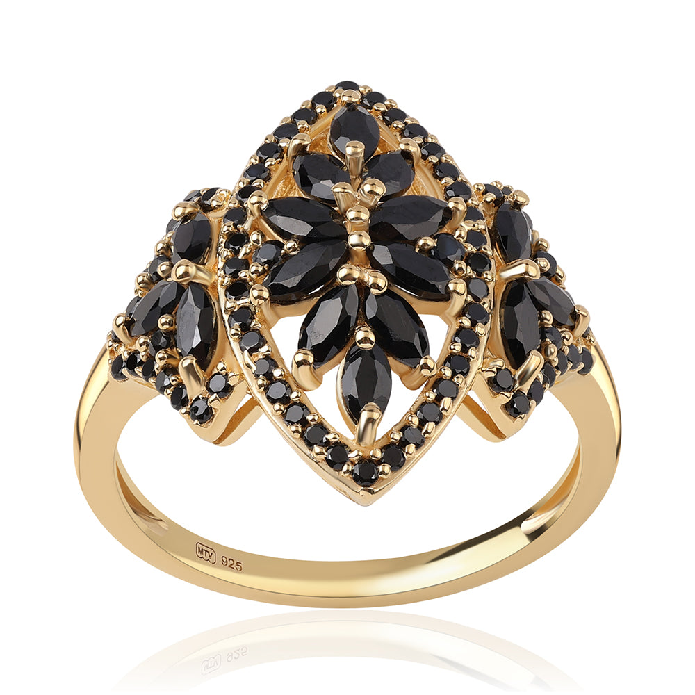 Pozlátený Strieborný Prsteň s Čiernym Spinelom