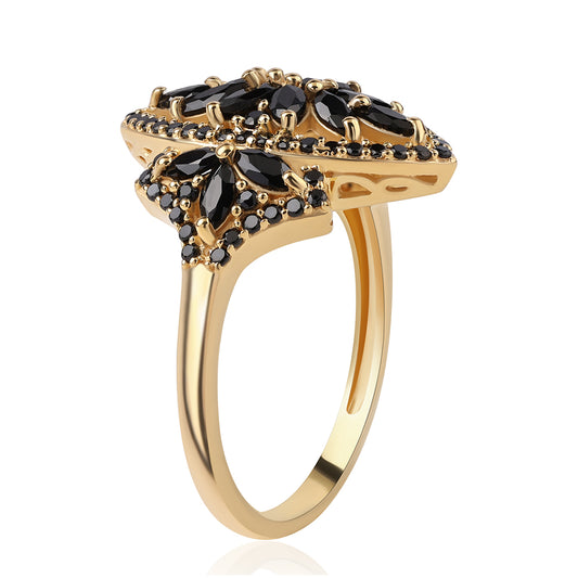 Pozlátený Strieborný Prsteň s Čiernym Spinelom