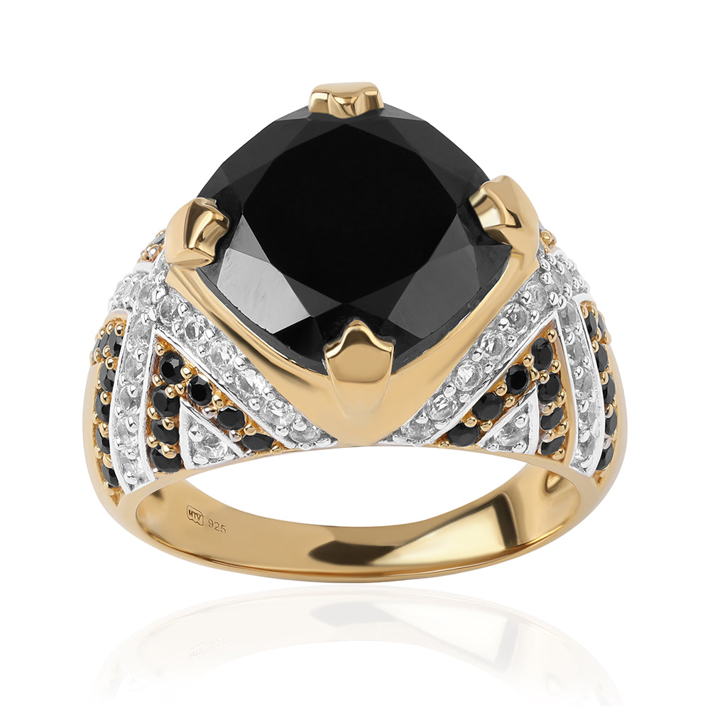 Pozlátený Strieborný Prsteň s Čiernym Spinelom a Bielym Topásom 2 
