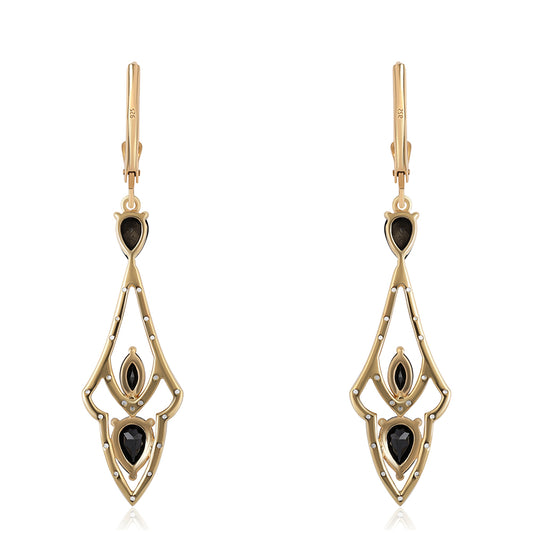 Pozlátené Strieborné Náušnice s Čiernym Spinelom a Bielym Topásom
