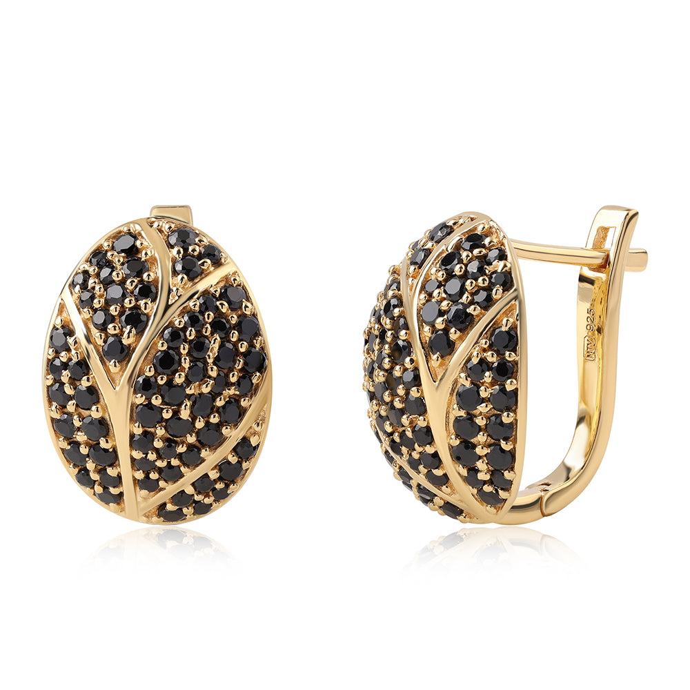 Pozlátené Strieborné Náušnice s Čiernym Spinelom
