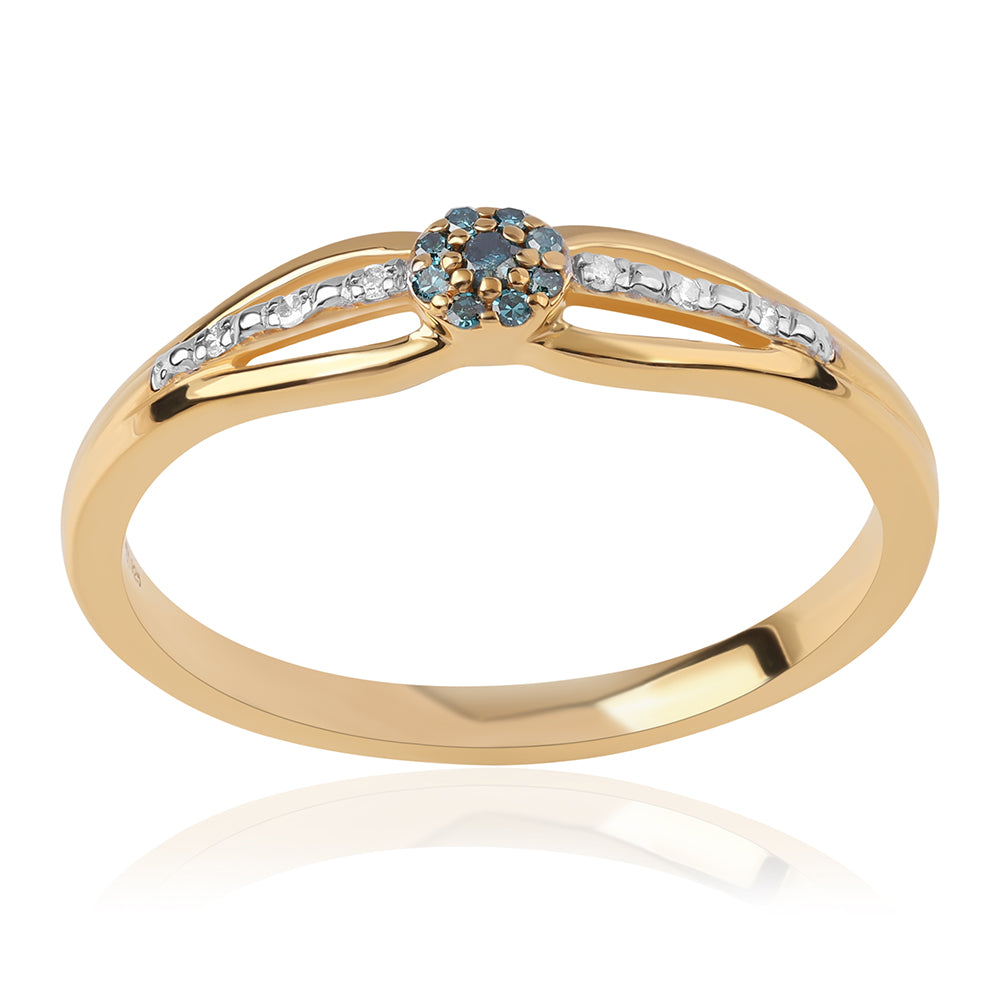 Pozlátený Strieborný Prsteň s Modrým Diamantom a Bielym Diamantom 1 
