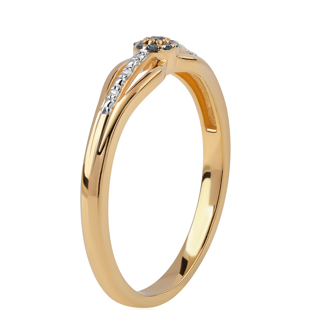 Pozlátený Strieborný Prsteň s Modrým Diamantom a Bielym Diamantom 2 