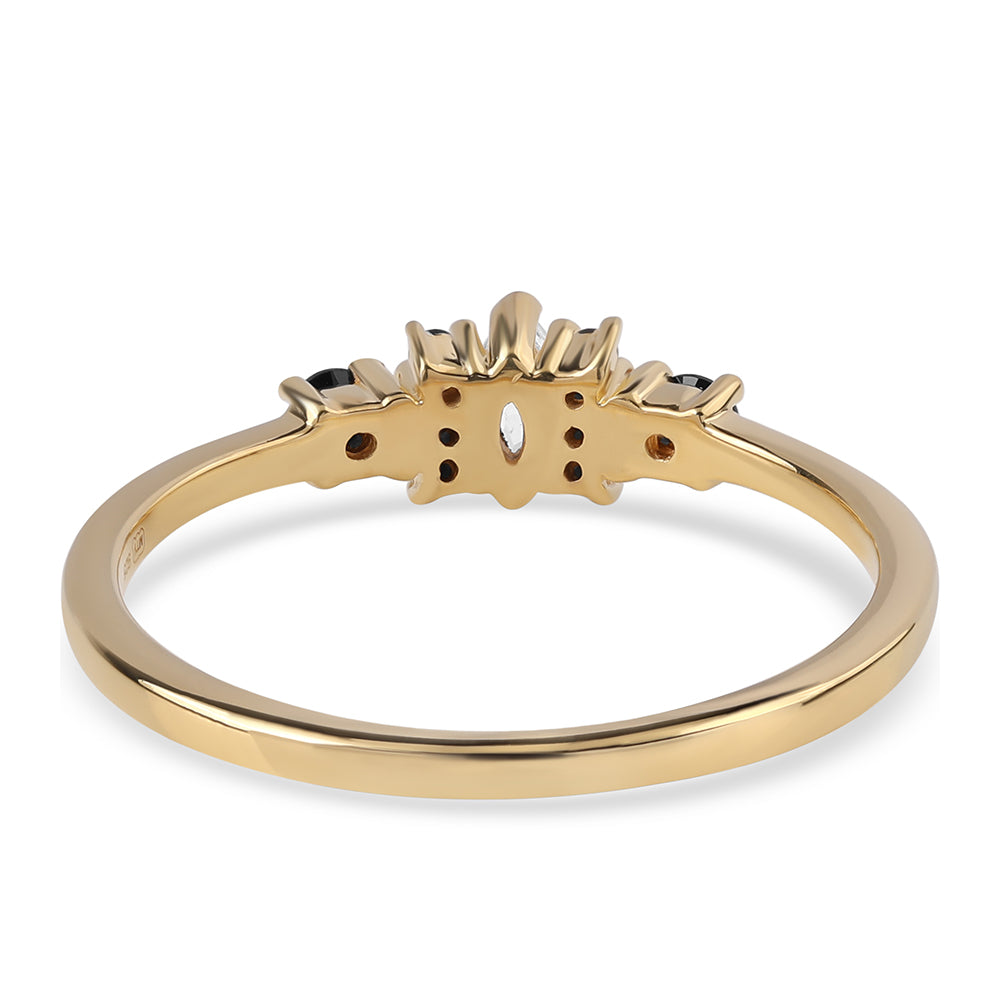 Pozlátený Strieborný Prsteň s Čiernym Spinelom a Bielym Topásom 3 