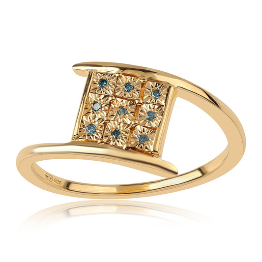 Pozlátený Strieborný Prsteň s Modrým Diamantom