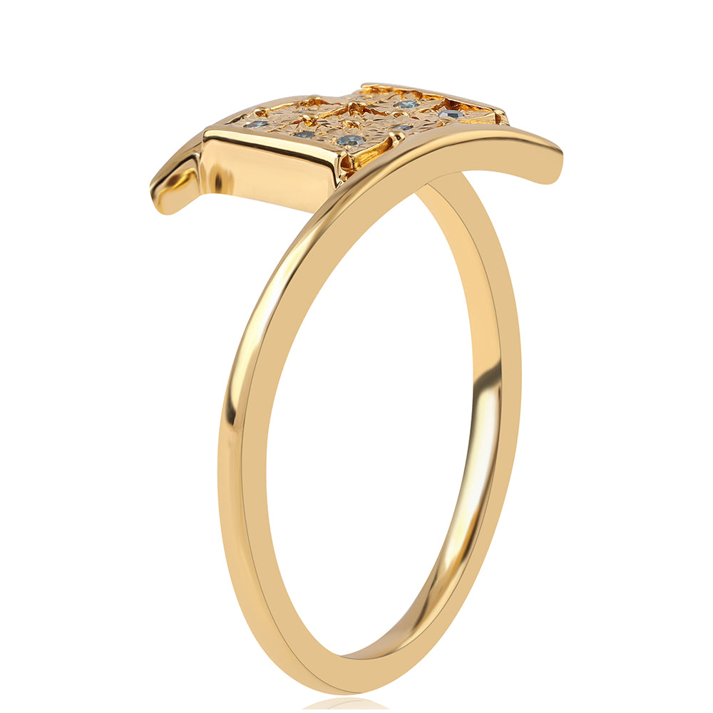 Pozlátený Strieborný Prsteň s Modrým Diamantom 2 