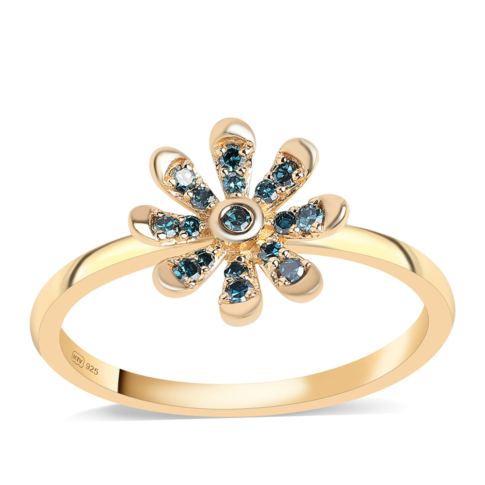Pozlátený Strieborný Prsteň s Modrým Diamantom 1 