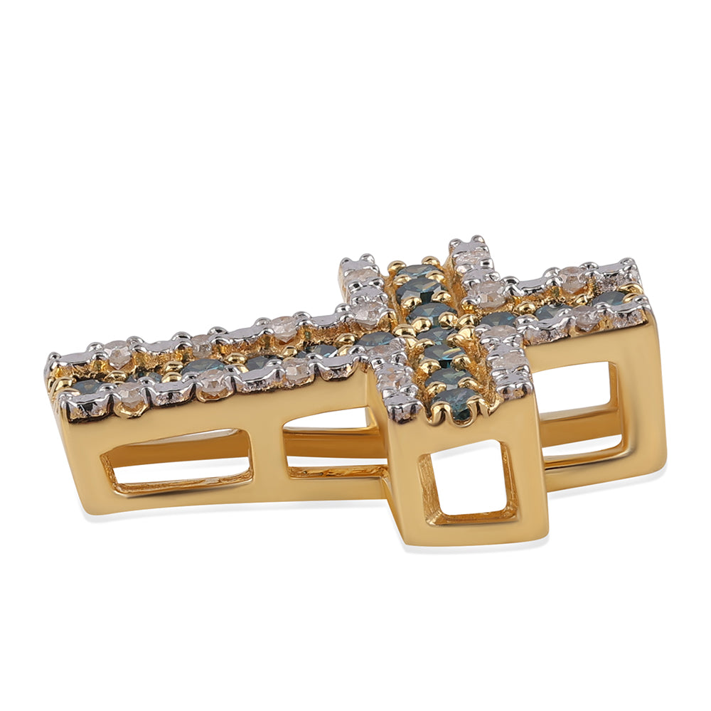 Kríž Pozlátený Strieborný Prívesok s Modrým Diamantom a Bielym Diamantom