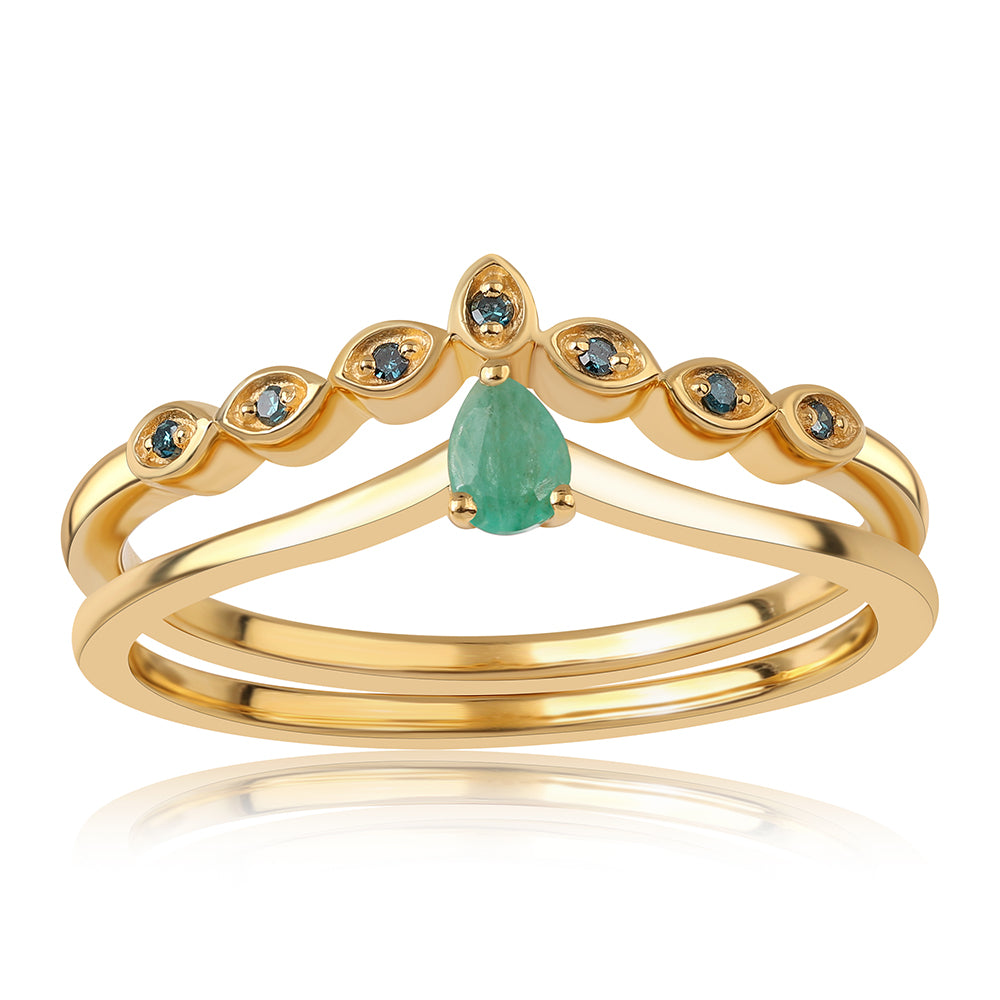 Pozlátené Strieborné Sada s Modrým Diamantom a Brazílskym Smaragdom ( Prsteň ) 3 