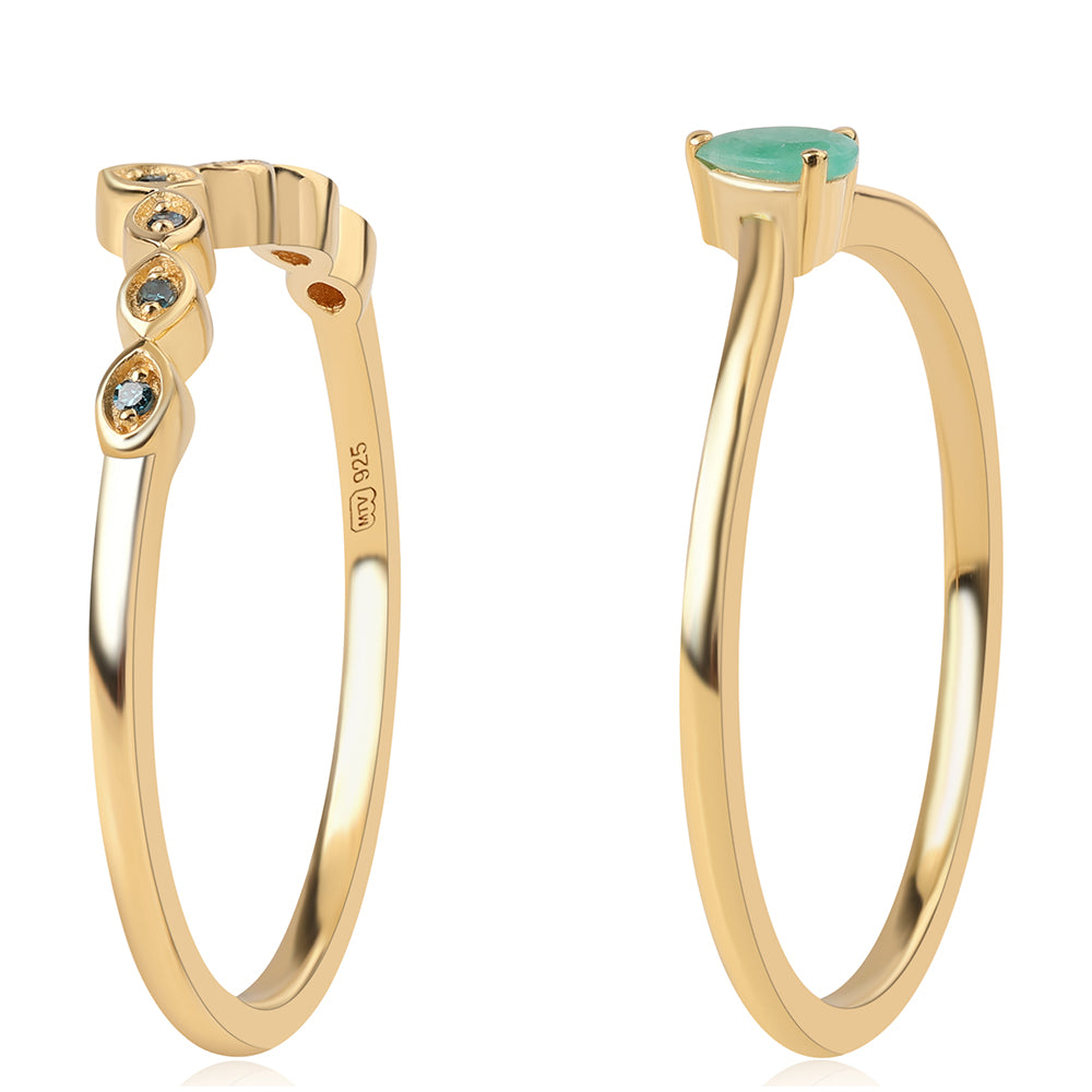 Pozlátené Strieborné Sada s Modrým Diamantom a Brazílskym Smaragdom ( Prsteň ) 4 