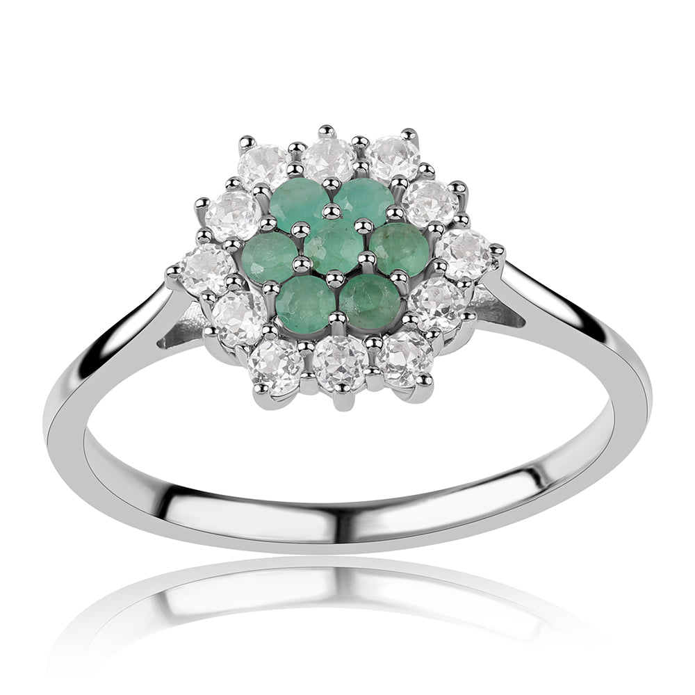 Strieborný Prsteň s Brazílskym Smaragdom a Bielym Topásom