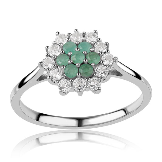 Strieborný Prsteň s Brazílskym Smaragdom a Bielym Topásom