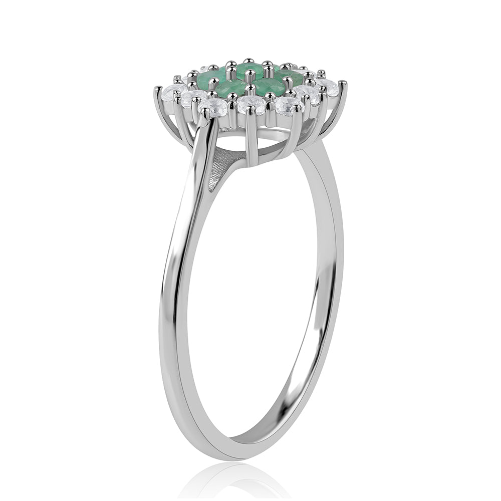 Strieborný Prsteň s Brazílskym Smaragdom a Bielym Topásom