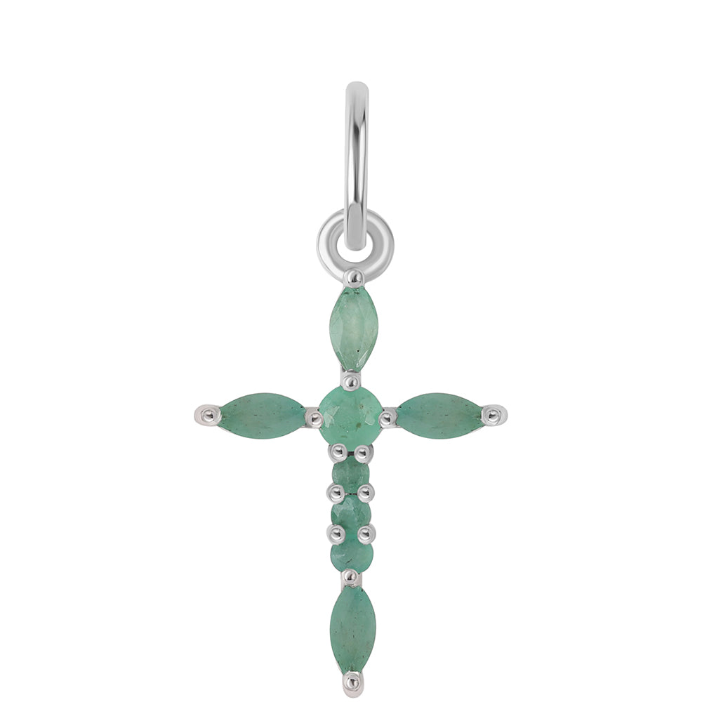 Kríž Strieborný Prívesok s Brazílskym Smaragdom 1 