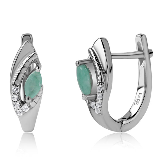 Strieborné Náušnice s Brazílskym Smaragdom a Bielym Topásom