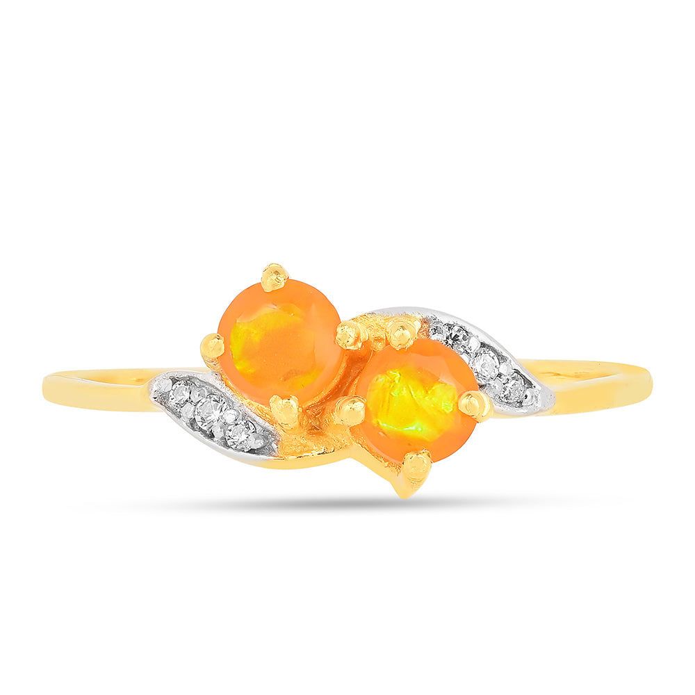 Pozlátený Strieborný Prsteň s Ohnivým Opálom a Bielym Zirkónom 1 