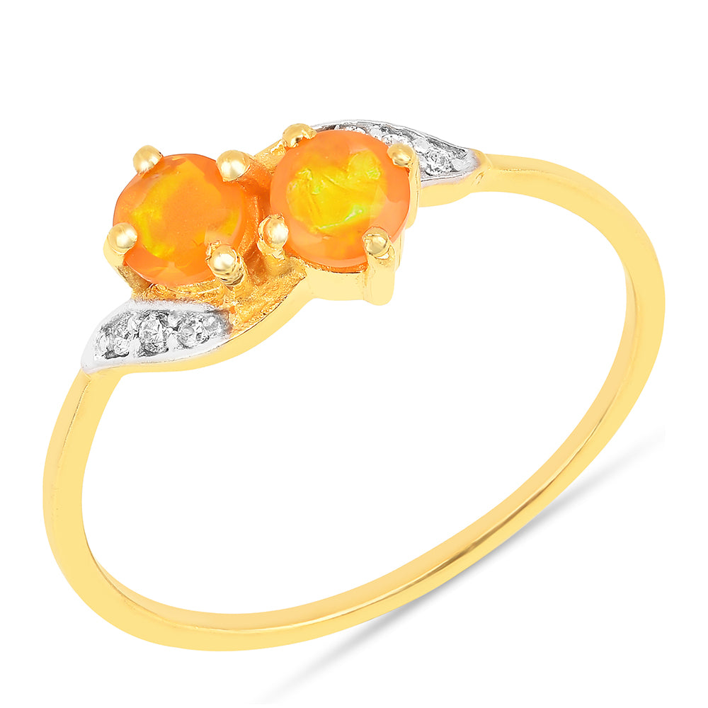 Pozlátený Strieborný Prsteň s Ohnivým Opálom a Bielym Zirkónom 2 