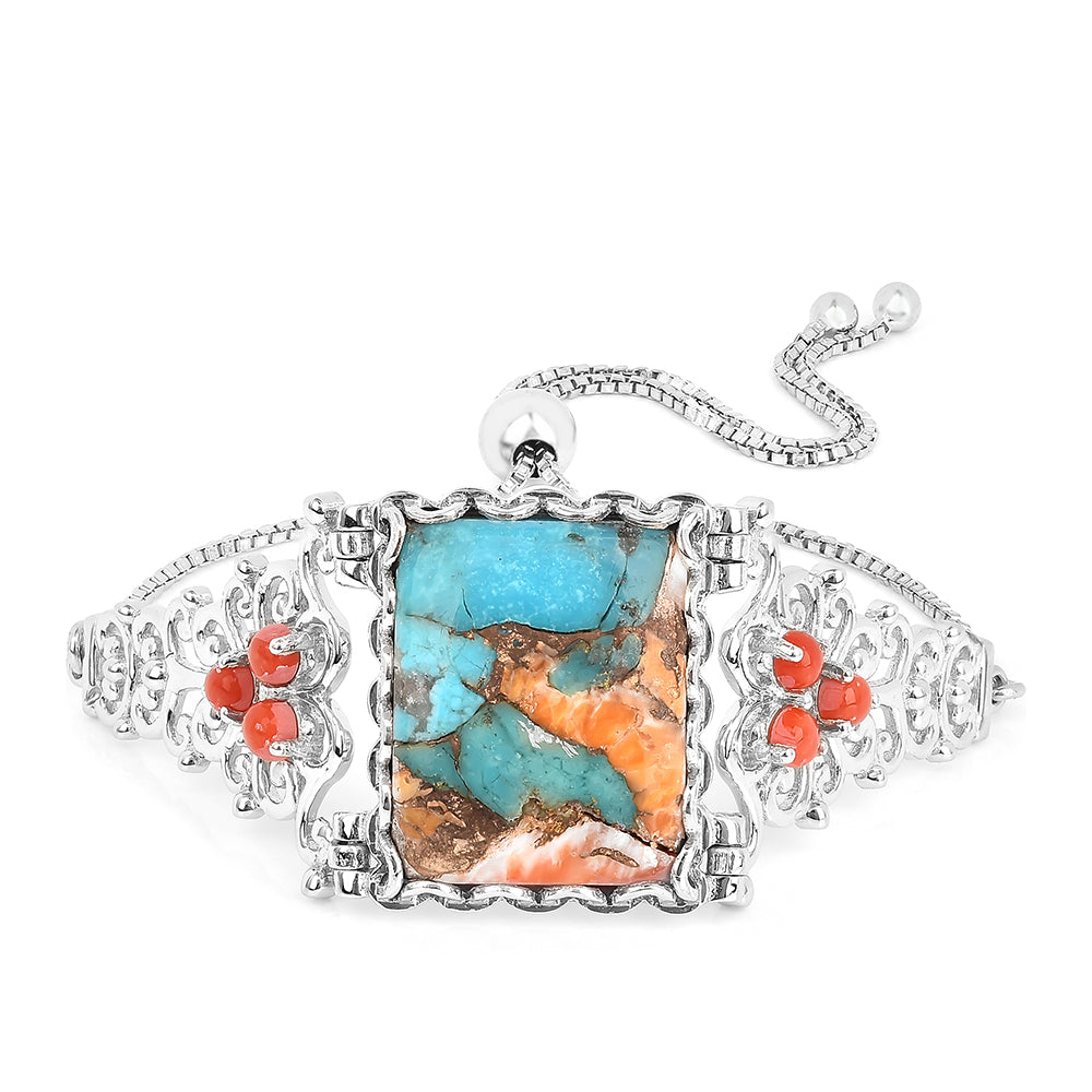 Strieborný Náramok s Ustricovým Tyrkysom a Červeným Korálom 1 