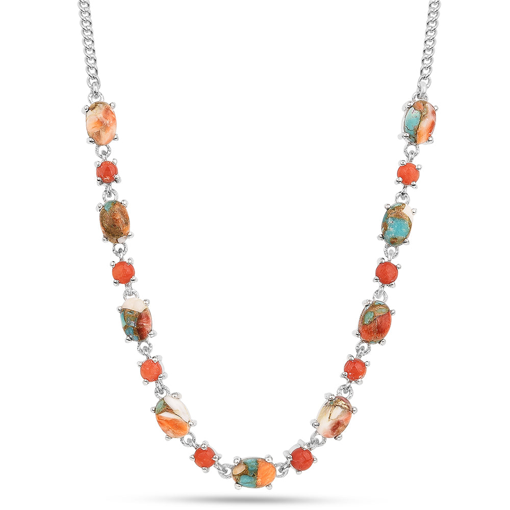 Strieborný Náhrdelník s Ustricovým Tyrkysom a Červeným Korálom 1 