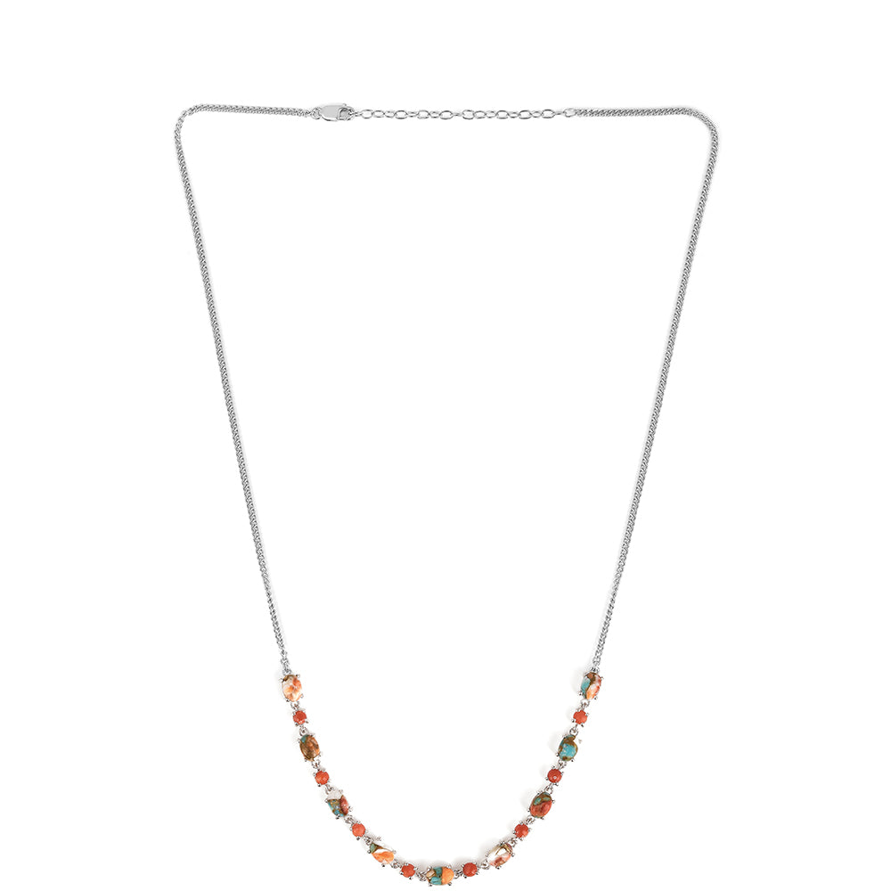 Strieborný Náhrdelník s Ustricovým Tyrkysom a Červeným Korálom