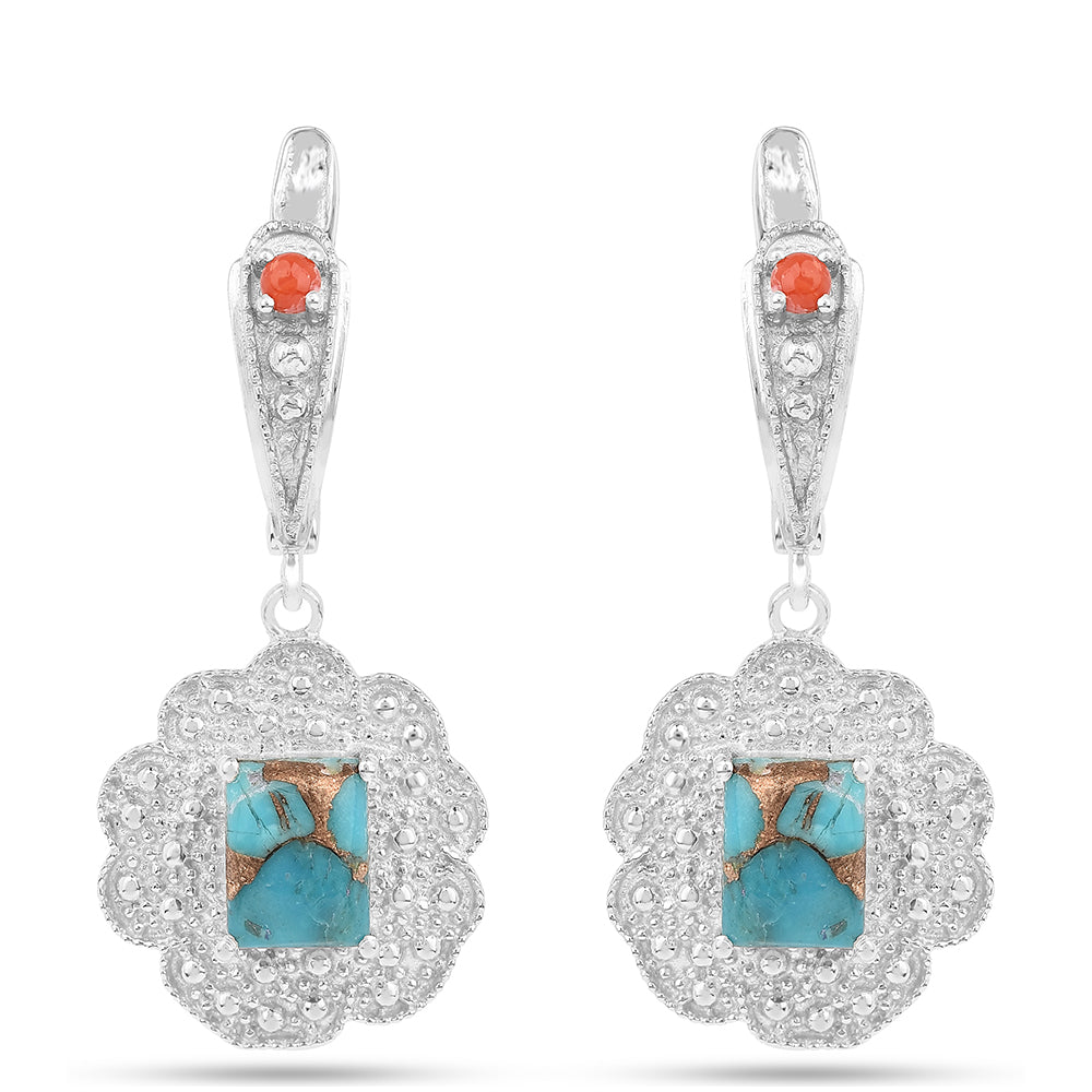 Strieborné Náušnice s Ustricovým Tyrkysom a Červeným Korálom 1 