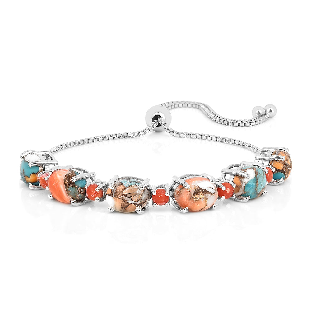 Strieborný Náramok s Ustricovým Tyrkysom a Červeným Korálom 1 