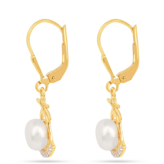 Pozlátené Strieborné Náušnice s S Krémovú Sladkovodnou Perlou