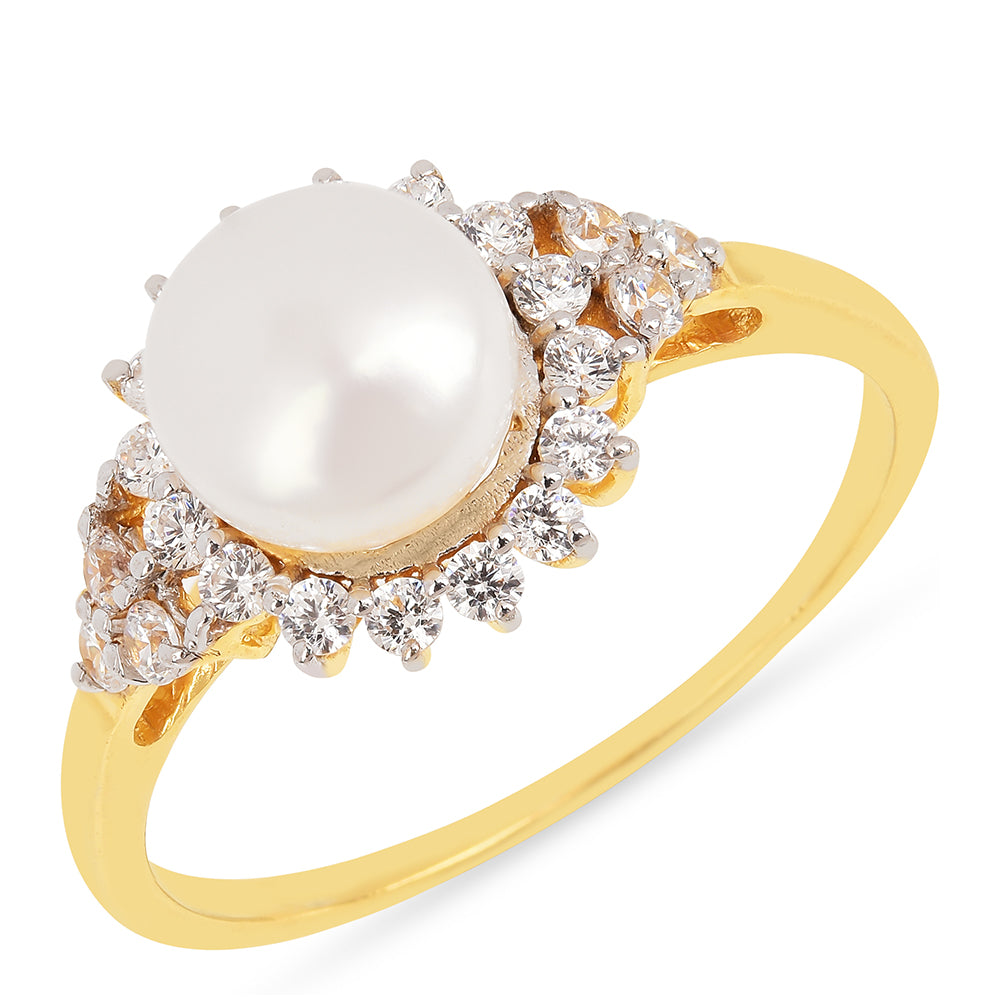 Pozlátený Strieborný Prsteň s S Krémovú Sladkovodnou Perlou a Bielym Zirkónom 1 