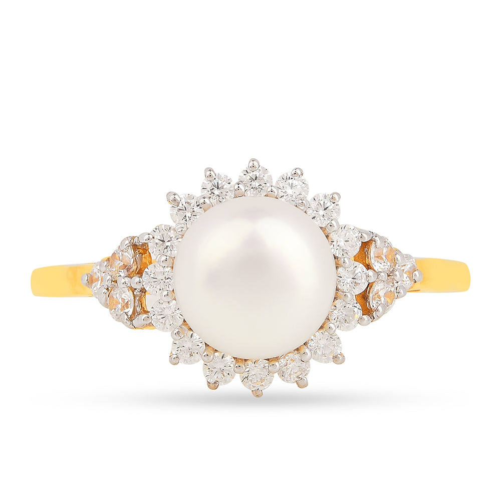 Pozlátený Strieborný Prsteň s S Krémovú Sladkovodnou Perlou a Bielym Zirkónom