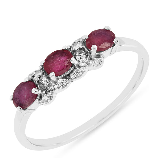 Strieborný Prsteň s Thajským Rubínom a Bielym Zirkónom