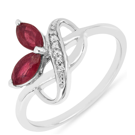 Strieborný Prsteň s Thajským Rubínom a Bielym Zirkónom
