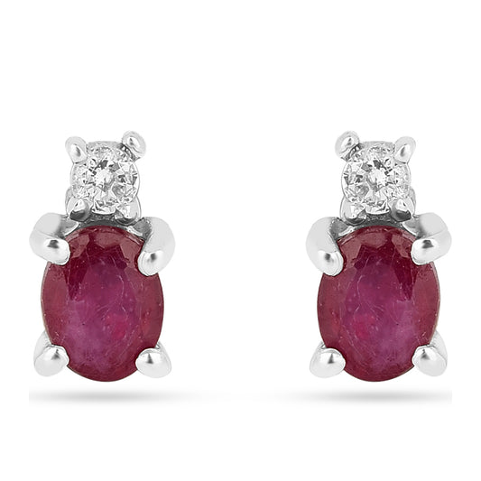 Strieborné Náušnice s Thajským Rubínom a Bielym Zirkónom