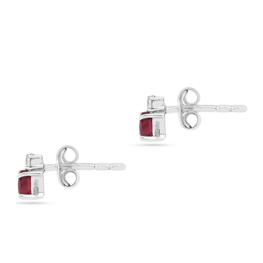 Strieborné Náušnice s Thajským Rubínom a Bielym Zirkónom