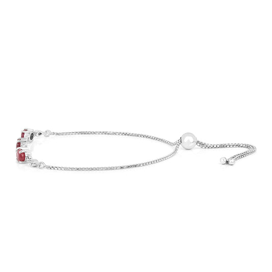 Strieborný Náramok s Thajským Rubínom a Bielym Zirkónom