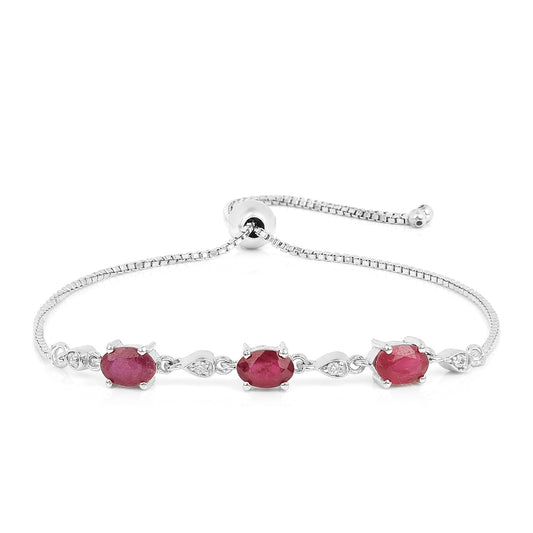 Strieborný Náramok s Thajským Rubínom a Bielym Zirkónom