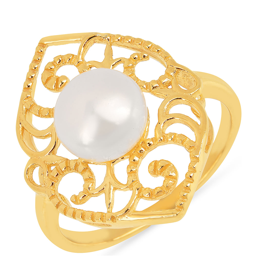 Pozlátený Strieborný Prsteň s S Krémovú Sladkovodnou Perlou