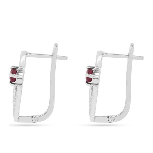 Strieborné Náušnice s Thajským Rubínom a Bielym Zirkónom