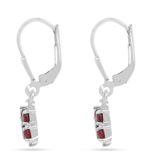 Strieborné Náušnice s Thajským Rubínom a Bielym Zirkónom
