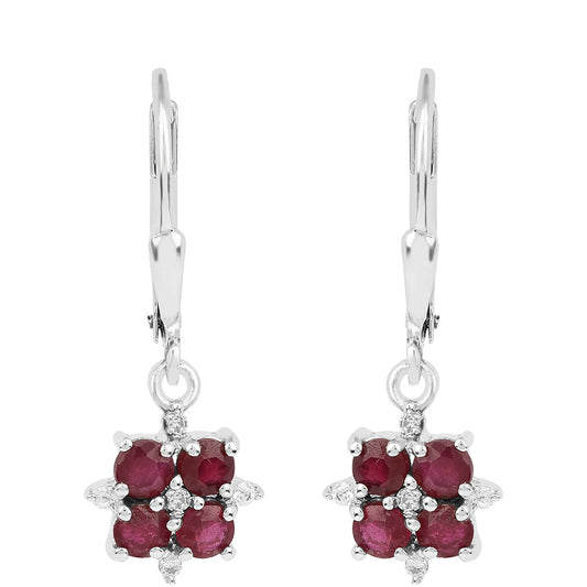 Strieborné Náušnice s Thajským Rubínom a Bielym Zirkónom