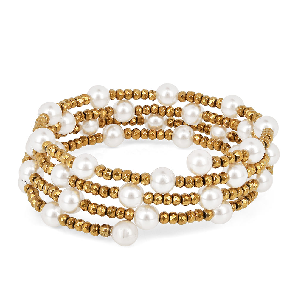 Pozlátený Strieborný Náramok s S Krémovú Sladkovodnou Perlou