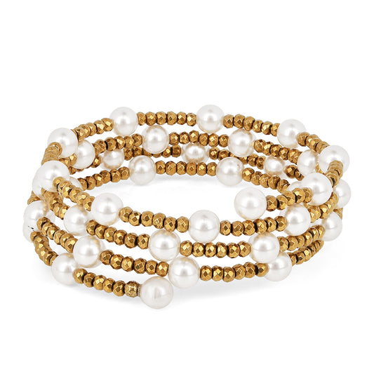 Pozlátený Strieborný Náramok s S Krémovú Sladkovodnou Perlou
