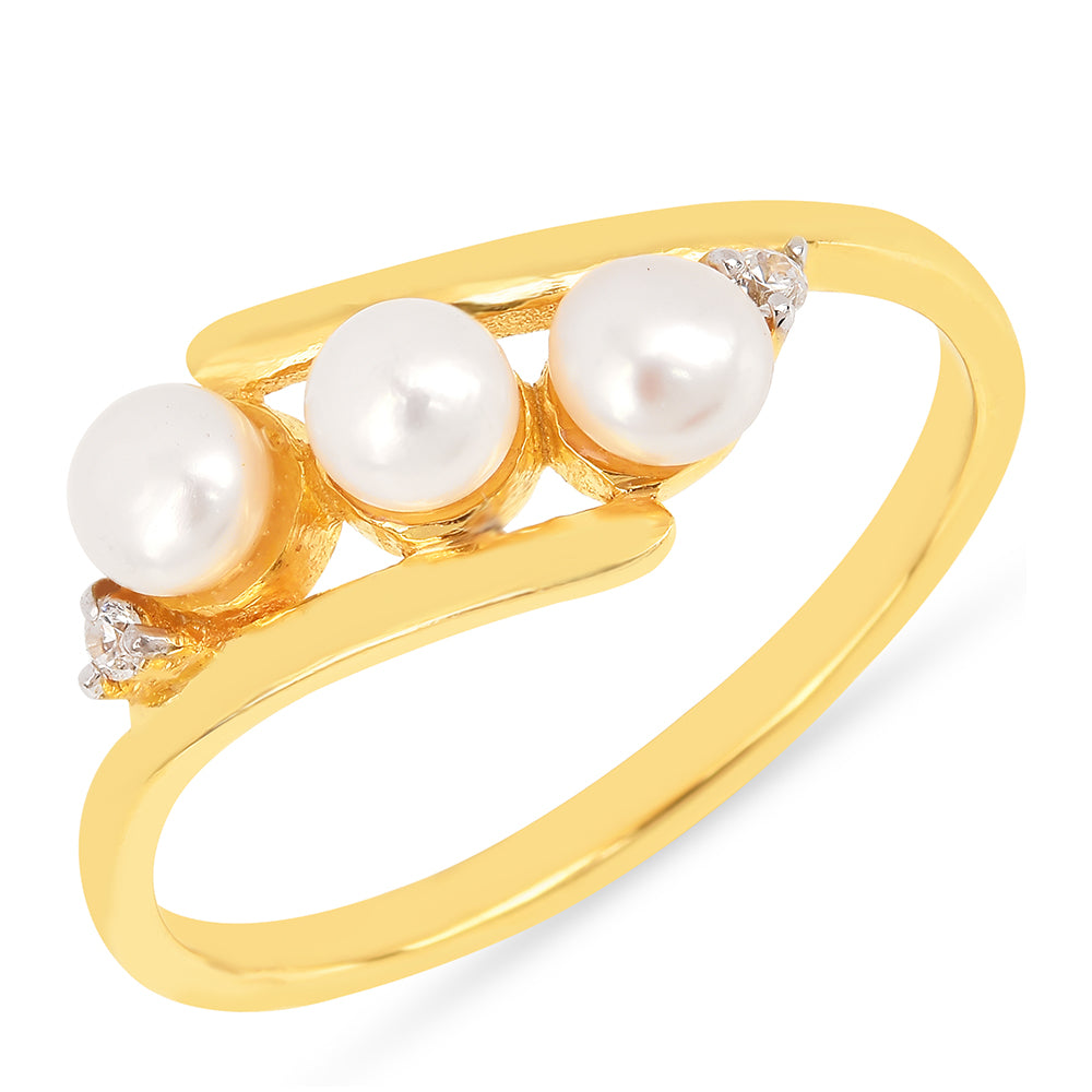Pozlátený Strieborný Prsteň s S Krémovú Sladkovodnou Perlou a Bielym Zirkónom 1 