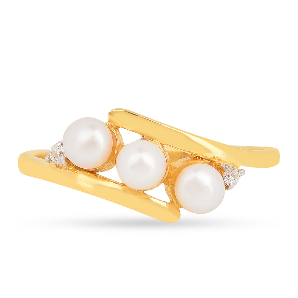 Pozlátený Strieborný Prsteň s S Krémovú Sladkovodnou Perlou a Bielym Zirkónom