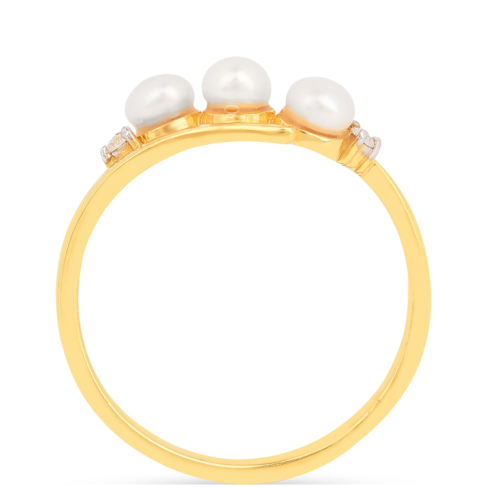 Pozlátený Strieborný Prsteň s S Krémovú Sladkovodnou Perlou a Bielym Zirkónom 3 