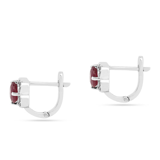 Strieborné Náušnice s Thajským Rubínom a Bielym Zirkónom