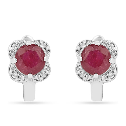 Strieborné Náušnice s Thajským Rubínom a Bielym Zirkónom